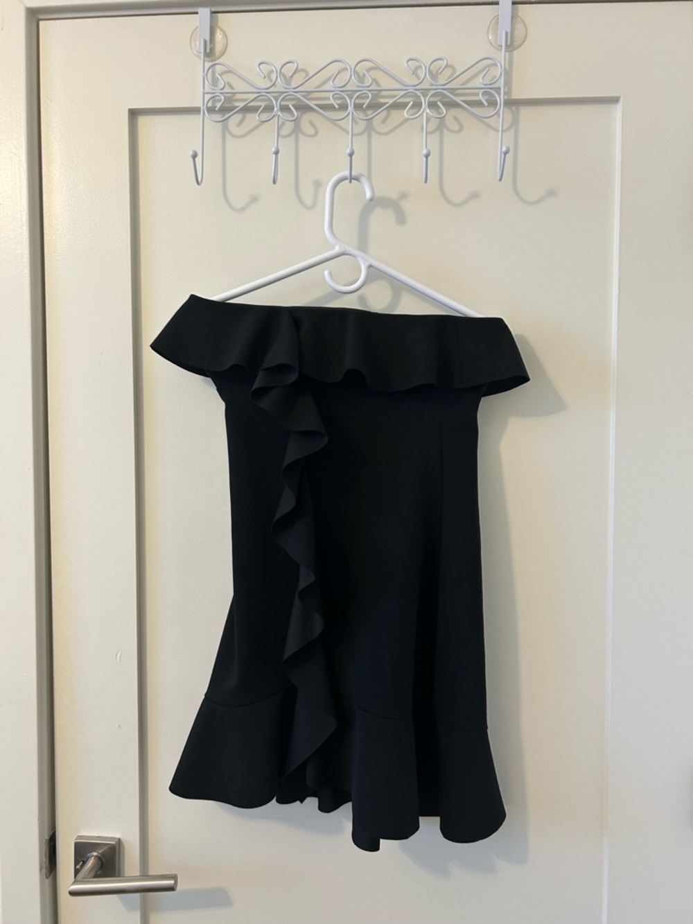 Off-Shoulder Black Ruffle Skirt